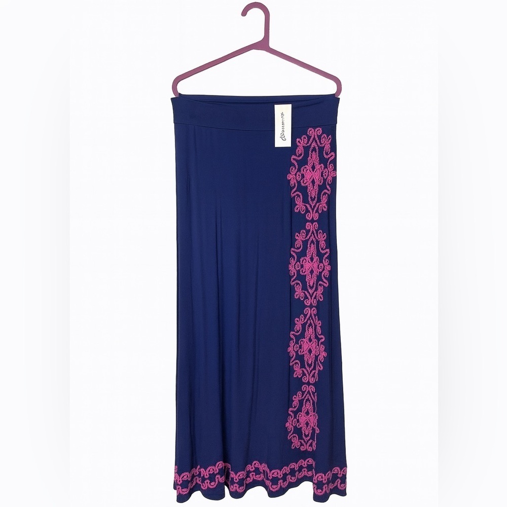 INC NEW Women's Petite Medium Navy Blue Pink Ribbon Gem Detail Maxi Skirt - Picture 1 of 2